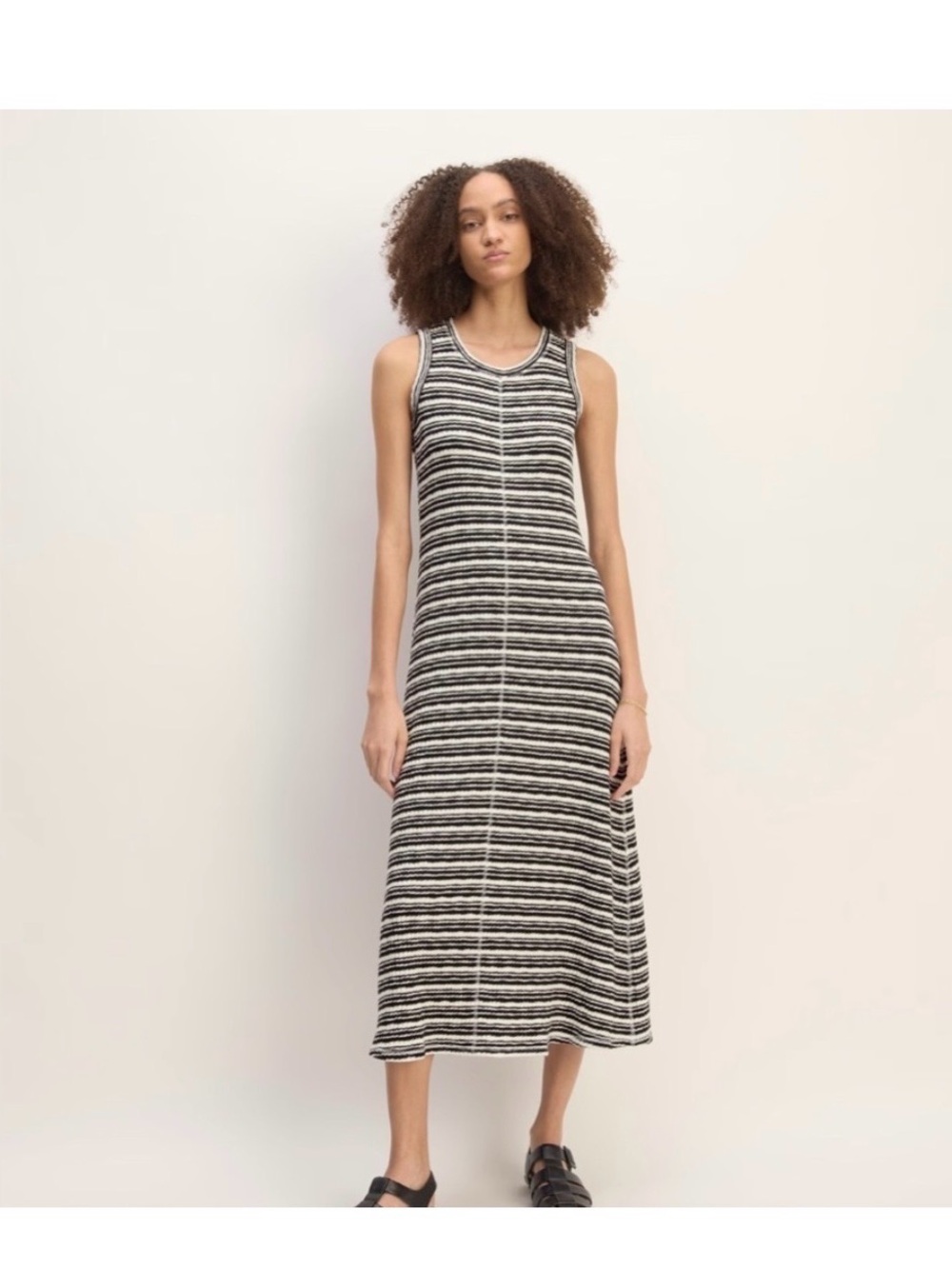 Everlane Sleeveless Black & White Striped Midi Dress great condition Medium